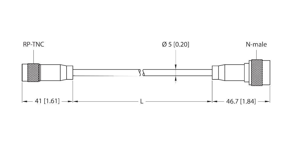 T-UHF-CBL-RG58-RPTNC-6-N-M